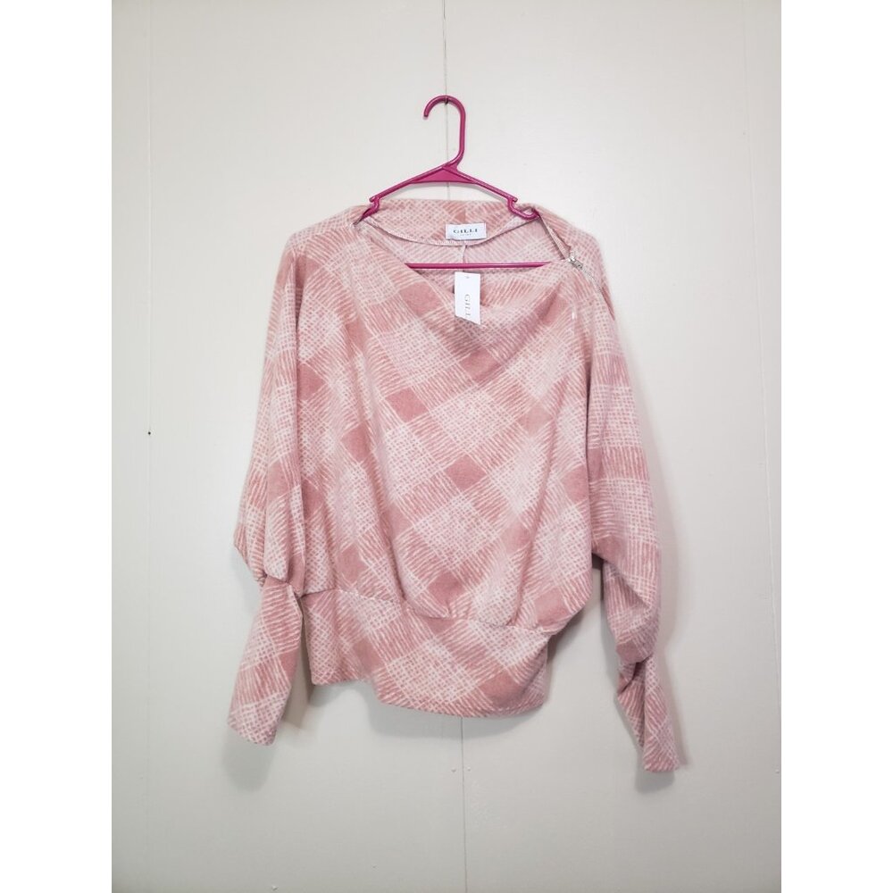 Gilli Womens S Fleece Sweater Top Pink Side Zip Accent Oversized Feminine NWT - Picture 1 of 5